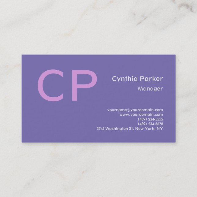 Minimalistiskt Modern Monogram Periwinkle Lavender Visitkort (Framsida)