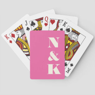 Minimalistiskt Modern Monogram Shock rosa Bröllop Casinokort
