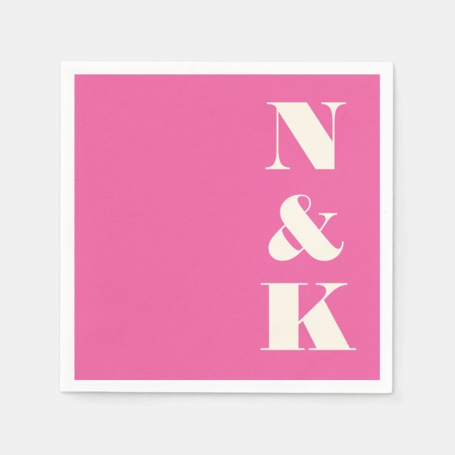 Minimalistiskt Modern Monogram Shock rosa Bröllop Pappersservett (Framsidan)
