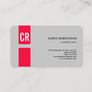 Minimalistiskt Modern Monogrammed Pappert rött Grå Visitkort