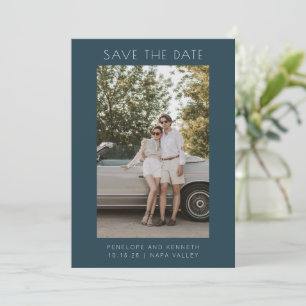 Minimalistiskt Modern Mörk Teal Simple Elegant Pho Spara Datumet