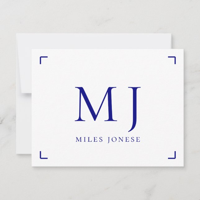 Minimalistiskt Modern Navy Blue Monogram Anteckningskort (Framsida)