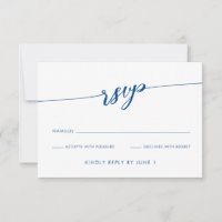 Minimalistiskt Modern Navy Blue Script RSVP-kort