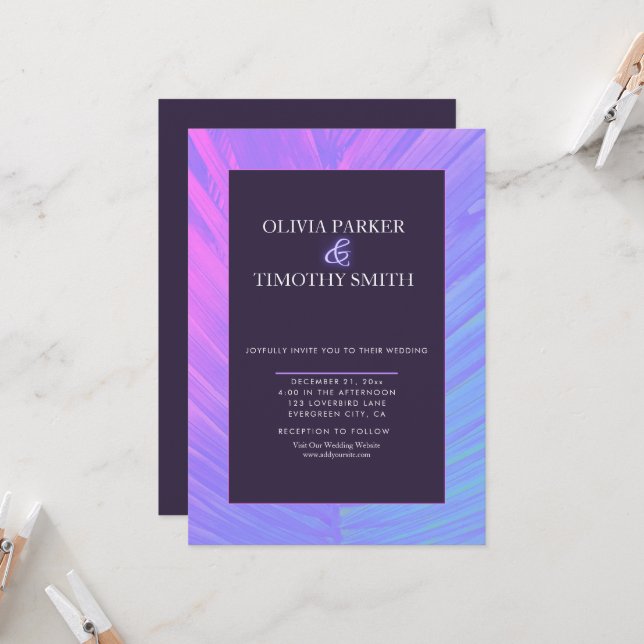 Minimalistiskt Modern Neon Tropical Handflatan Brö Inbjudningar (Fram/Back In Situ)