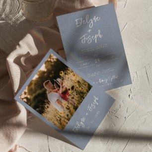 Minimalistiskt Modern Periwinkle Photo Boho Bröllo Inbjudningar