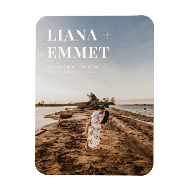 Minimalistiskt Modern Photo Bröllop spara datum Magnet (Vertikal)