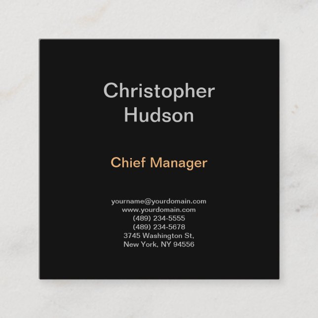 Minimalistiskt Modern Plain Simple Black Fyrkantigt Visitkort (Framsida)