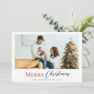 Minimalistiskt Modern Red God jul-skriptfoto Julkort