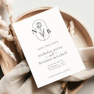Minimalistiskt Modern Rustic Bröllop Monogram Spara Datumet