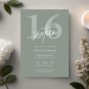 Minimalistiskt Modern Sage 16:e Födelsedagsfesten Inbjudningar