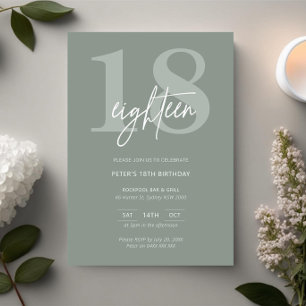Minimalistiskt Modern Sage 18:e Födelsedagsfesten Inbjudningar