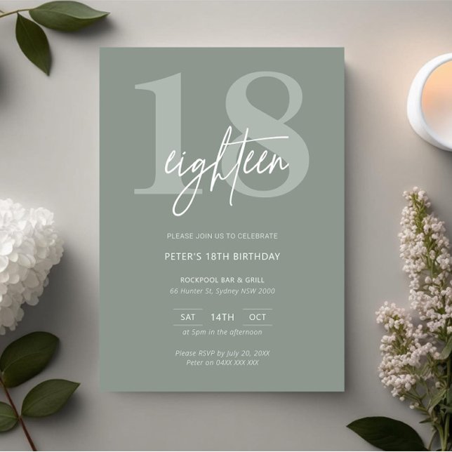 Minimalistiskt Modern Sage 18:e Födelsedagsfesten Inbjudningar (Skapare uppladdad)