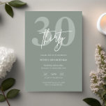 Minimalistiskt Modern Sage 30års födelsedag Party Inbjudningar<br><div class="desc">Denna minimalistiska typografi av 30års födelsedag är en perfekt för en modern födelsedagsfest. Den enkla designen har klassisk vit text på sidbakgrunden. Anpassade i alla färg. Behålla designen minimal och elegant, som den är, eller anpassa den genom att lägga till egna bilder och teckningar. Om du vill göra en mer...</div>