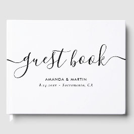 Minimalistiskt Modern Script Black and White Bröll Gästböcker