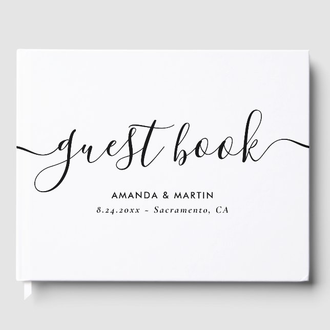 Minimalistiskt Modern Script Black and White Bröll Gästböcker (Framsida)