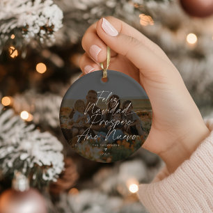 Minimalistiskt Modern Script Feliz Navidad Photo Julgransprydnad Keramik