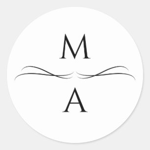 Minimalistiskt Modern Simple Black and White Initi Runt Klistermärke