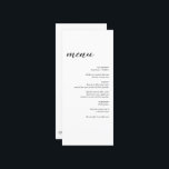 Minimalistiskt Modern Simple Bröllop Meny<br><div class="desc">Ett vackert,  minimalistiskt bröllop-mönster med svart skrift och modern texttypografi. En perfekt för utformning av elegant för alla som kärlek använder modern bröllop-design. Ett minsta svart och vitt bröllop-menykort med modern contemporary inslag. Det finns även alternativ för matchning av bröllop-kontorsartiklar och andra bröllopsinbjudningsformat.</div>