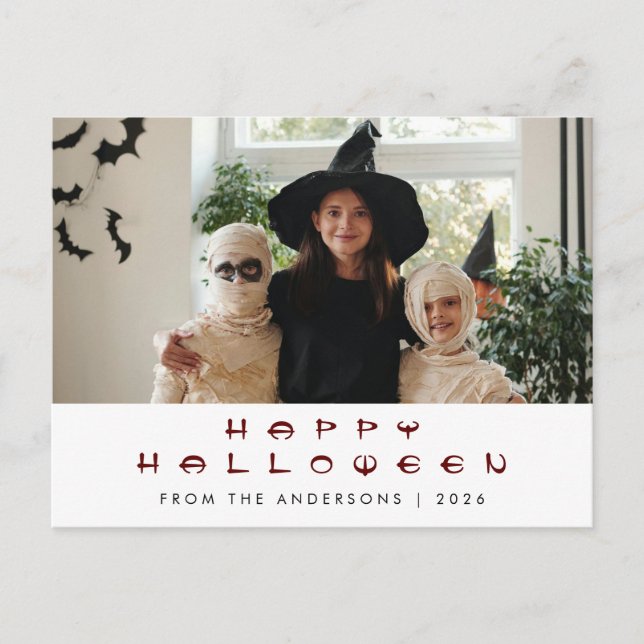 Minimalistiskt Modern Spooky Happy halloween 1-fot Helg Vykort (Framsida)