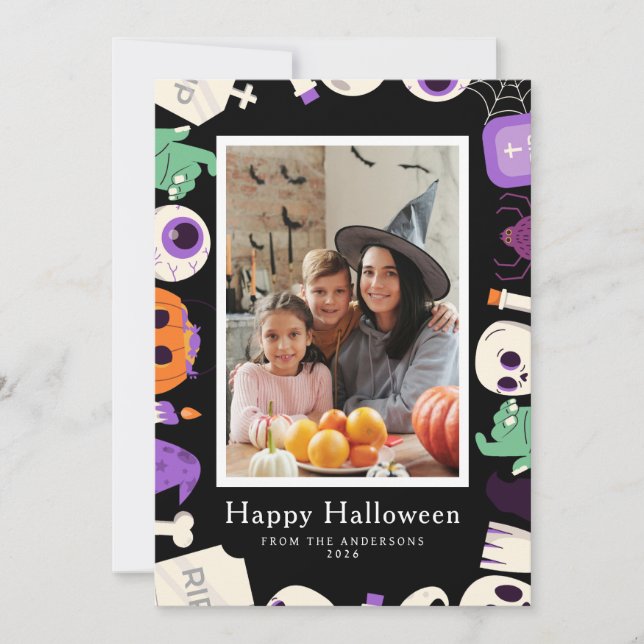 Minimalistiskt Modern Spooky Happy halloween 1-fot Julkort (Framsida)