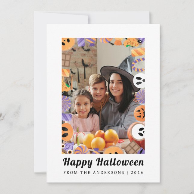 Minimalistiskt Modern Spooky Happy halloween 1-fot Julkort (Framsida)