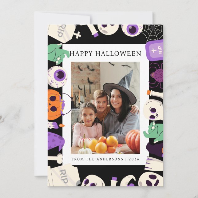 Minimalistiskt Modern Spooky Happy halloween 1-fot Julkort (Framsida)