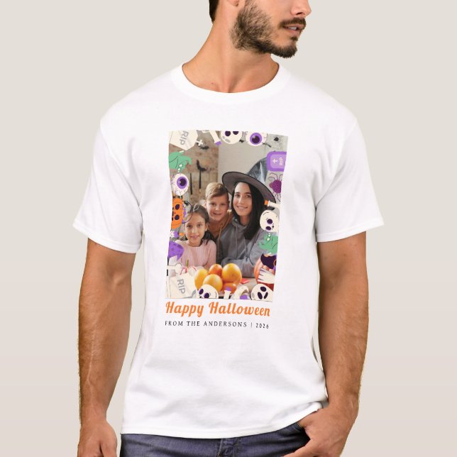 Minimalistiskt Modern Spooky Happy halloween 1-fot T Shirt (Framsida)