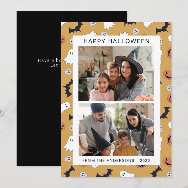 Minimalistiskt Modern Spooky Happy halloween 2-fot Julkort (Fram/baksida)