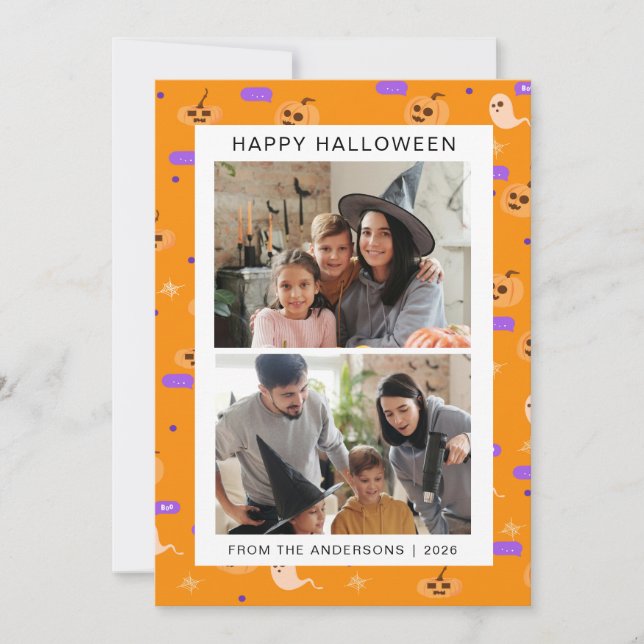 Minimalistiskt Modern Spooky Happy halloween 2-fot Julkort (Framsida)