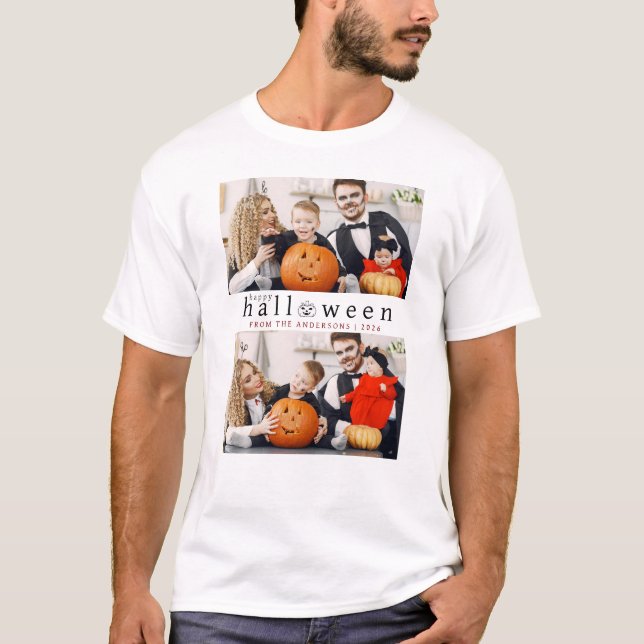 Minimalistiskt Modern Spooky Happy halloween 2-fot T Shirt (Framsida)