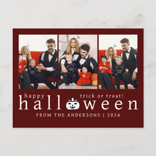 Minimalistiskt Modern Spooky Happy halloween 3-fot Helg Vykort (Framsida)