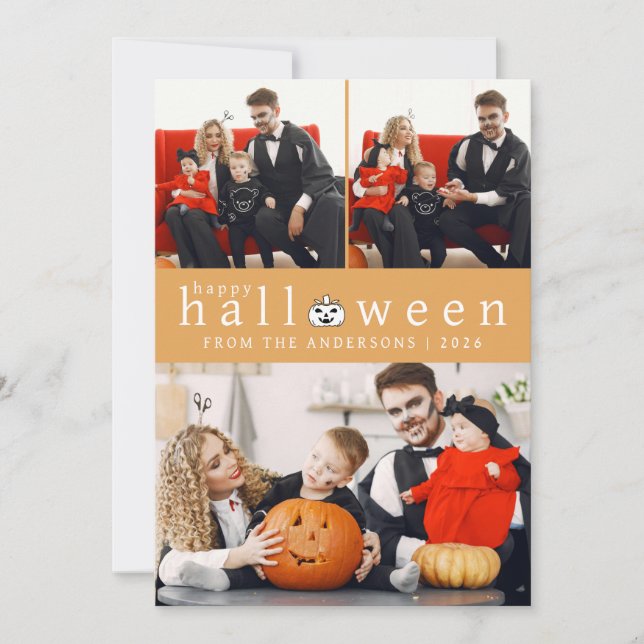Minimalistiskt Modern Spooky Happy halloween 3-fot Julkort (Framsida)