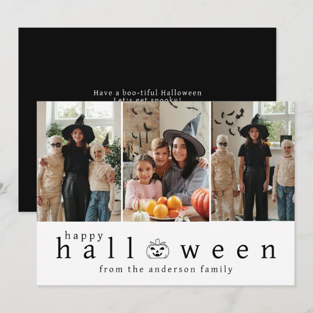 Minimalistiskt Modern Spooky Happy halloween 3-fot Julkort (Fram/baksida)