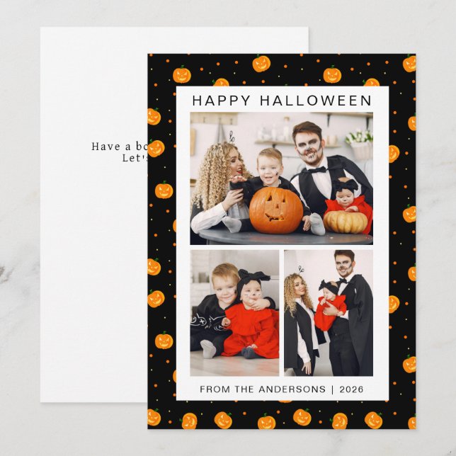 Minimalistiskt Modern Spooky Happy halloween 3-fot Julkort (Fram/baksida)