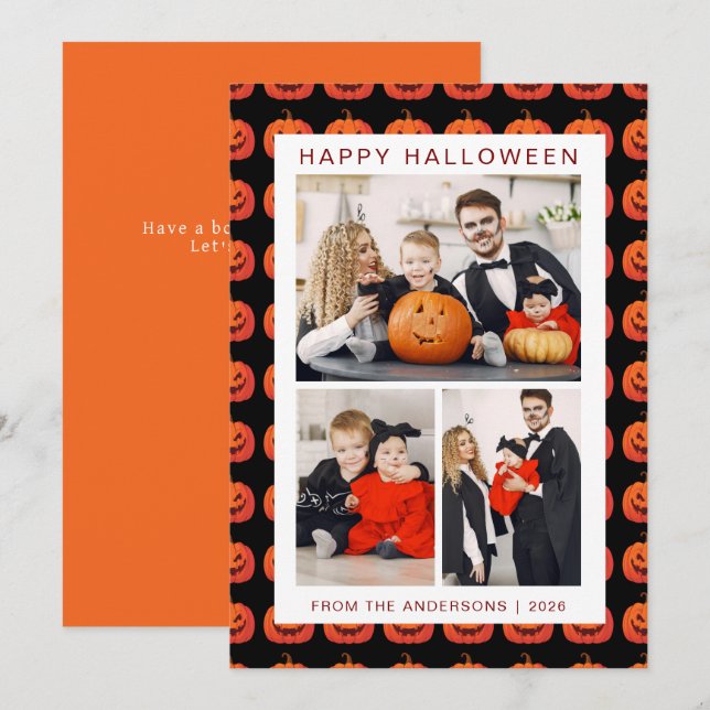 Minimalistiskt Modern Spooky Happy halloween 3-fot Julkort (Fram/baksida)