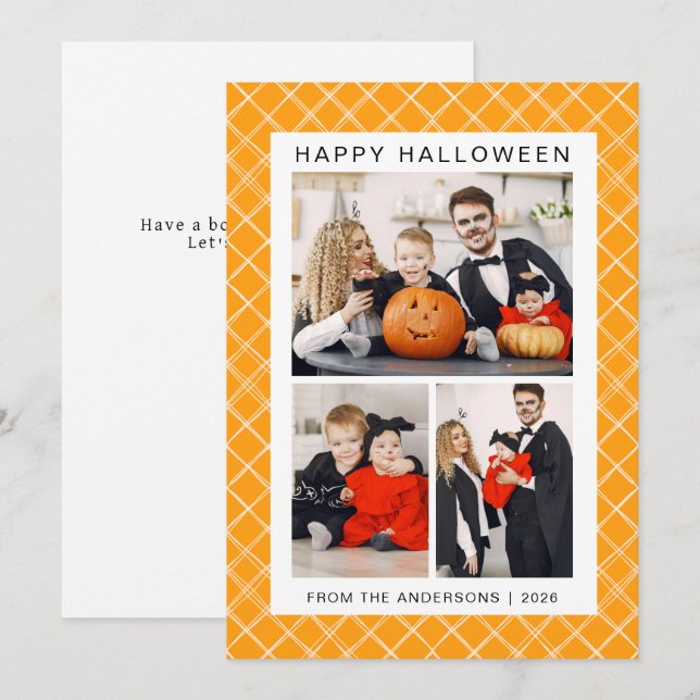 Minimalistiskt Modern Spooky Happy halloween 3-fot Julkort (Fram/baksida)