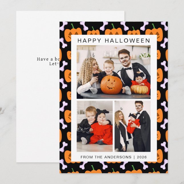 Minimalistiskt Modern Spooky Happy halloween 3-fot Julkort (Fram/baksida)