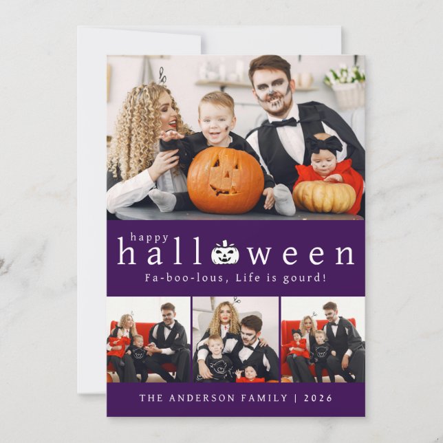 Minimalistiskt Modern Spooky Happy halloween 4-fot Julkort (Framsida)
