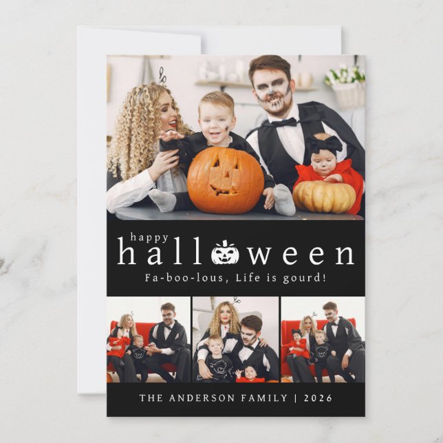 Minimalistiskt Modern Spooky Happy halloween 4-fot Julkort (Framsida)