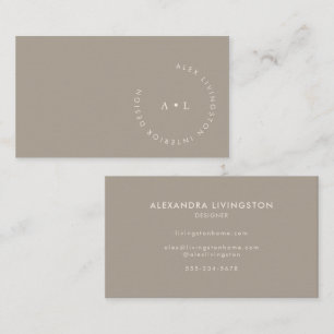 Minimalistiskt Modern Taupe Brown Circle Monogram Visitkort
