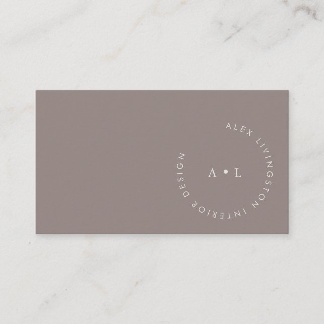 Minimalistiskt Modern Taupe Brown Circle Monogram Visitkort (Framsida)