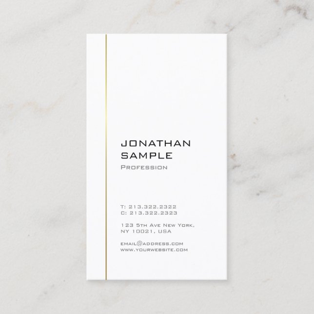 Minimalistiskt Modern Trendig Chic Guld White Plai Visitkort (Framsida)