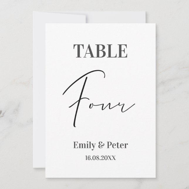 Minimalistiskt Modern White BRÖLLOP FYUR-Bordsnumm Tack Kort (Framsida)
