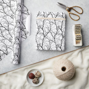 Minimalistiskt Modern Winter Twigs Black White Presentpapper