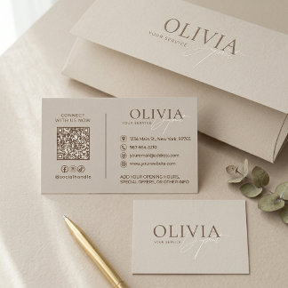 Minimalistiskt modernt elegant beige visitkort
