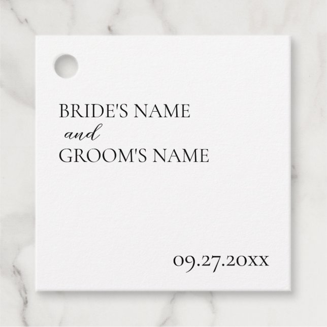 Minimalistiskt modernt enkelt Bröllop-monteringsko Gåvor Etiketter (Framsida)