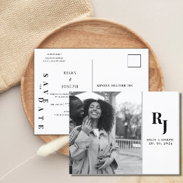 Minimalistiskt, modernt enkelt foto spara datumet vykort