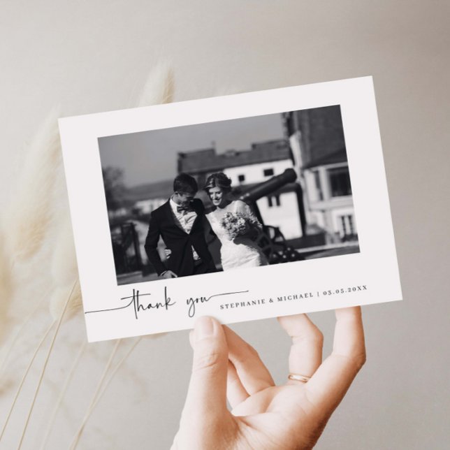 Minimalistiskt, modernt foto-bröllop tack för ditt inbjudningar (Skapare uppladdad)