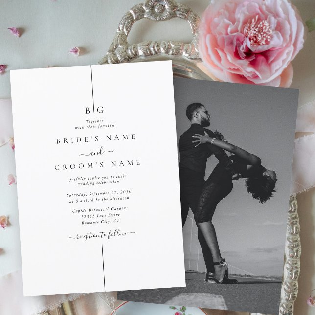 Minimalistiskt modernt foto-inton Monogram Bröllop Inbjudningar (Minimalist Modern Photo Inline Monogram Wedding Invitation)