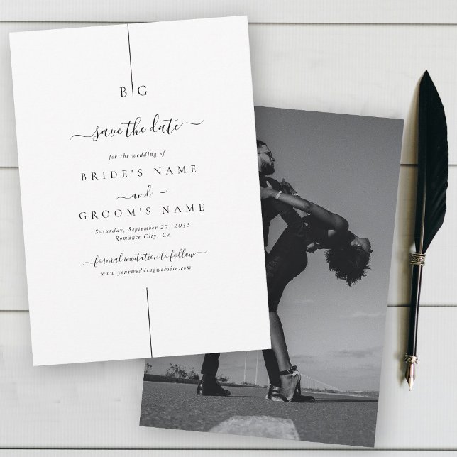 Minimalistiskt modernt foto-inton Monogram Bröllop Spara Datumet (Minimalist Modern Photo Inline Monogram Wedding Save The Date)